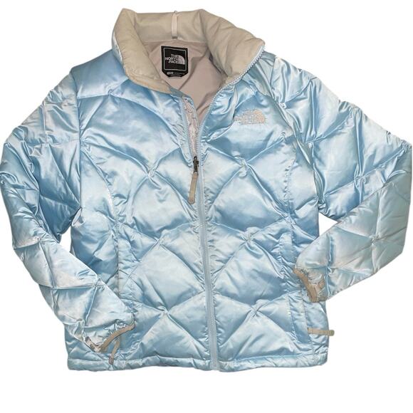 North Face Baby Blue 550 Goose Down Y2K Puffer Jacket size Large - Picture 1 of 16